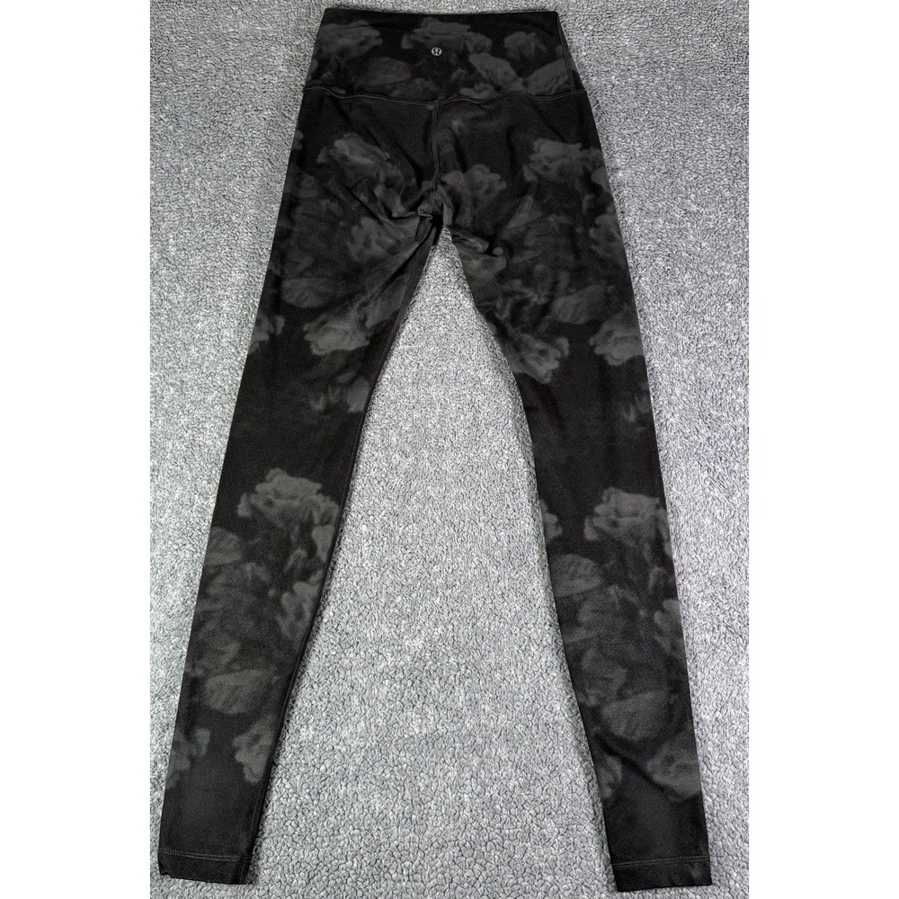 Lululemon Wunder Under Women's Size 8 Rose Print Leggings Black Gray Workout Gym - Picture 2 of 6